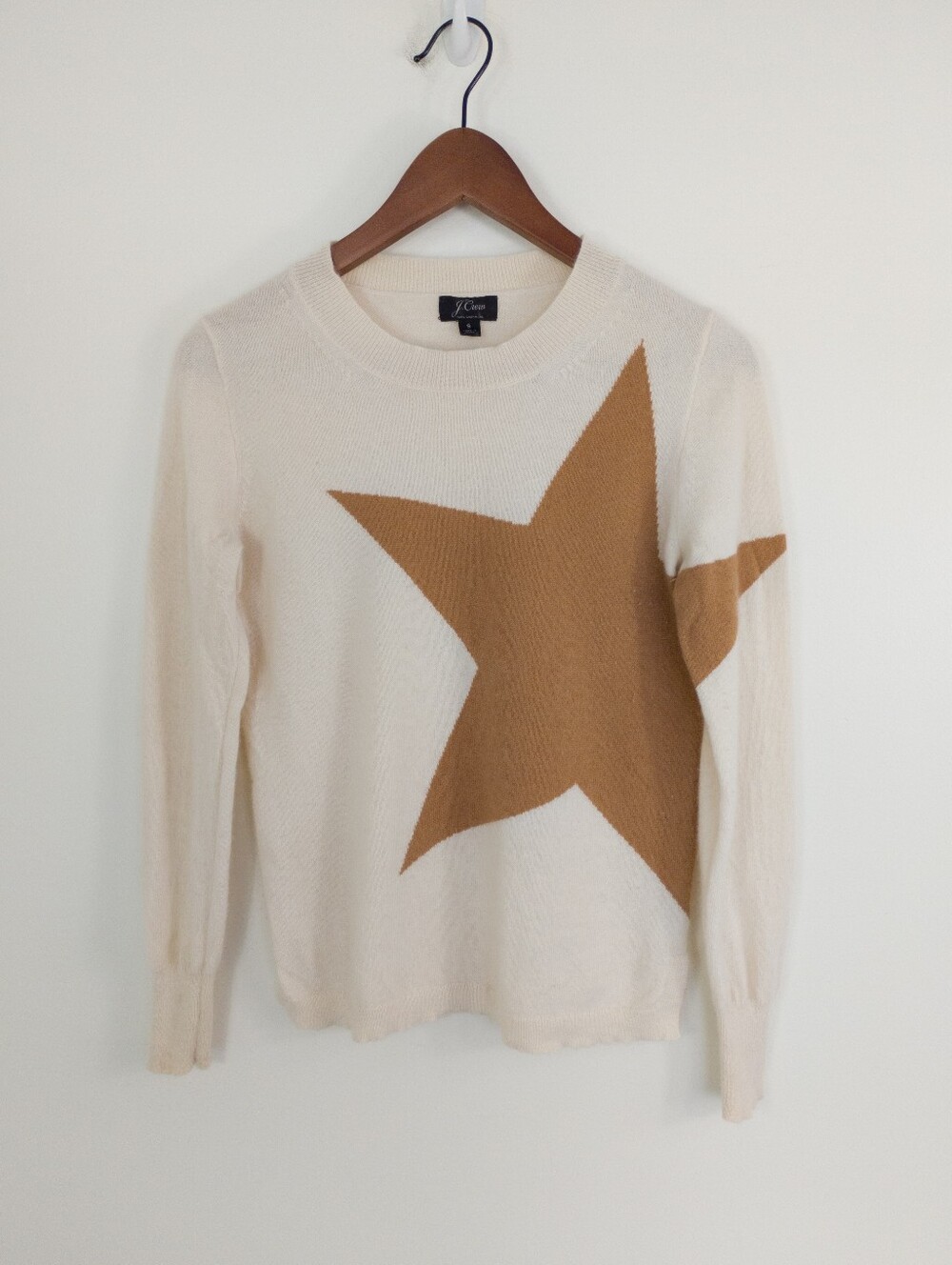 J. Crew Cashmere Long Sleeve Everyday Crewneck Sweater with Star Size Small